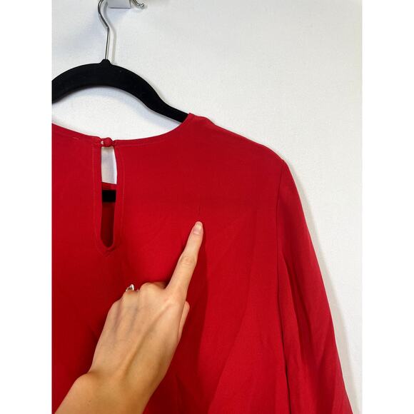 ALEXIS Hazel Bell Sleeve Asymmetric Ruffle Silk Midi Dress Red Size M $565 - Picture 10 of 15